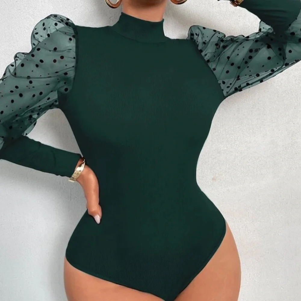 Burgundy mesh dot sleeve bodysuit